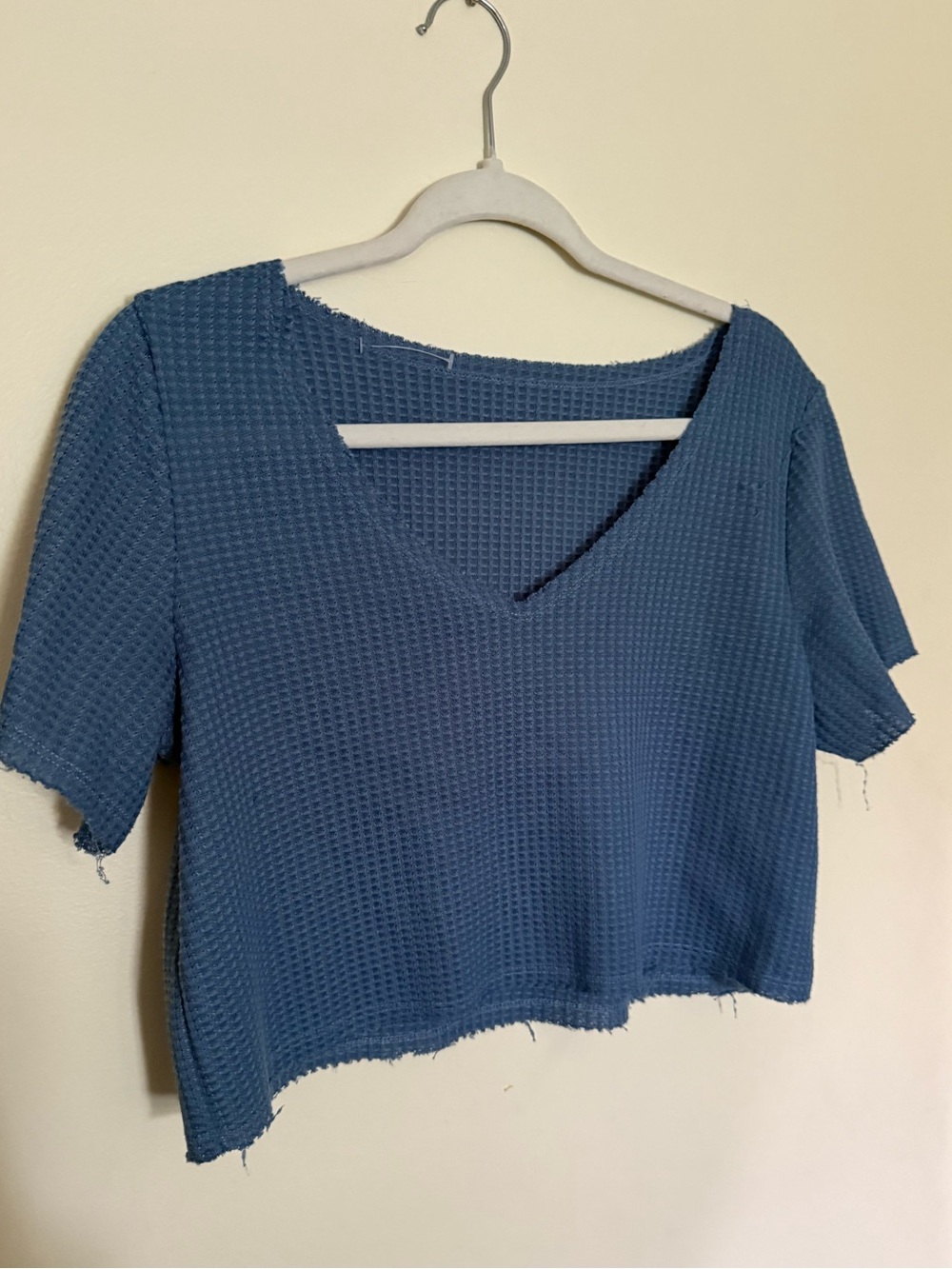 Blue Cropped V-Neck Tee